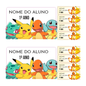 Adesivo Escolar Pokemon 2 Vinil Branco  4x0 Brilho ou Fosco (informar durante a compra) Separados em Folhas A4 